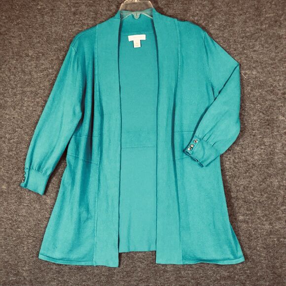 Christopher &Banks Cardigan Womens M Turquoise Knit Sweater 3/4 SLV Open Front - Picture 1 of 7